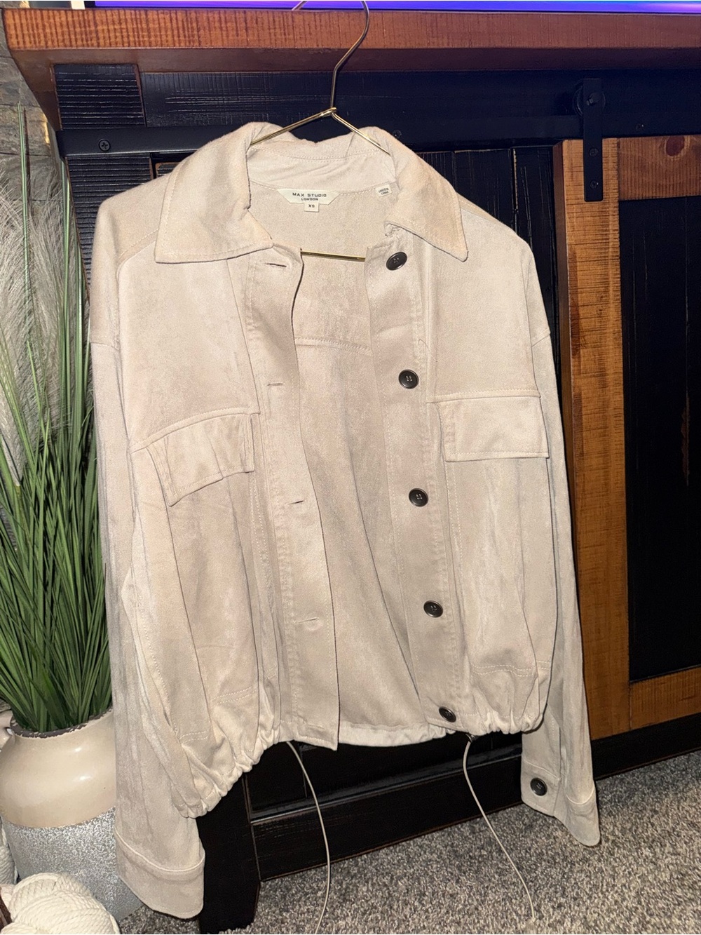 Max Studio Light Beige Suede Utility Jacket